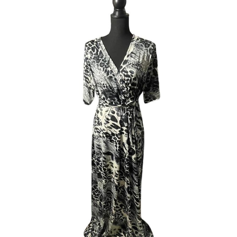 Black and white leopard print maxi dress XL